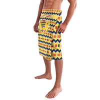 Chad Christmas Lavalava with Yellow-Blue Geometric Design, National Coat of Arms, and Festive Motif - Wonder Print Shop