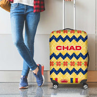 Chad Christmas Luggage Cover with Yellow-Blue Geometric Design, National Coat of Arms, and Festive Motif - Wonder Print Shop
