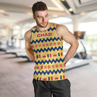 Chad Christmas Men Tank Top with Yellow-Blue Geometric Design, National Coat of Arms, and Festive Motif - Wonder Print Shop