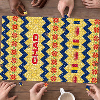 Chad Christmas Puzzle with Yellow-Blue Geometric Design, National Coat of Arms, and Festive Motif - Wonder Print Shop