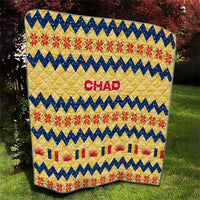 Chad Christmas Quilt with Yellow-Blue Geometric Design, National Coat of Arms, and Festive Motif - Wonder Print Shop