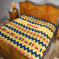Chad Christmas Quilt with Yellow-Blue Geometric Design, National Coat of Arms, and Festive Motif - Wonder Print Shop