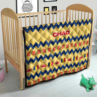 Chad Christmas Quilt with Yellow-Blue Geometric Design, National Coat of Arms, and Festive Motif - Wonder Print Shop