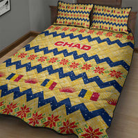 Chad Christmas Quilt Bed Set with Yellow-Blue Geometric Design, National Coat of Arms, and Festive Motif - Wonder Print Shop