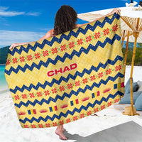 Chad Christmas Sarong with Yellow-Blue Geometric Design, National Coat of Arms, and Festive Motif - Wonder Print Shop