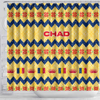 Chad Christmas Shower Curtain with Yellow-Blue Geometric Design, National Coat of Arms, and Festive Motif - Wonder Print Shop