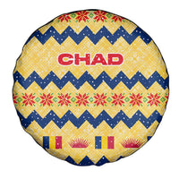 Chad Christmas Spare Tire Cover with Yellow-Blue Geometric Design, National Coat of Arms, and Festive Motif - Wonder Print Shop