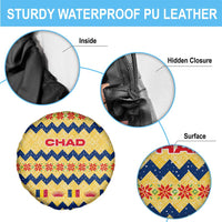 Chad Christmas Spare Tire Cover with Yellow-Blue Geometric Design, National Coat of Arms, and Festive Motif - Wonder Print Shop