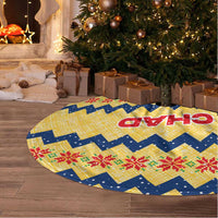 Chad Christmas Tree Skirt with Yellow-Blue Geometric Design, National Coat of Arms, and Festive Motif - Wonder Print Shop