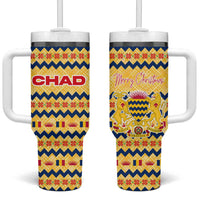 Chad Christmas Tumbler With Handle with Yellow-Blue Geometric Design, National Coat of Arms, and Festive Motif - Wonder Print Shop