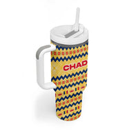 Chad Christmas Tumbler With Handle with Yellow-Blue Geometric Design, National Coat of Arms, and Festive Motif - Wonder Print Shop