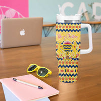 Chad Christmas Tumbler With Handle with Yellow-Blue Geometric Design, National Coat of Arms, and Festive Motif - Wonder Print Shop