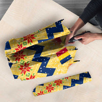 Chad Christmas Umbrella with Yellow-Blue Geometric Design, National Coat of Arms, and Festive Motif - Wonder Print Shop