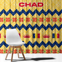 Chad Christmas Window Curtain with Yellow-Blue Geometric Design, National Coat of Arms, and Festive Motif - Wonder Print Shop