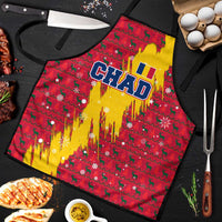 Chad Christmas Apron with Red-Yellow Festive Pattern, National Coat of Arms, and Snowflake Accents - Wonder Print Shop