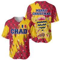 Chad Christmas Baseball Jersey with Red-Yellow Festive Pattern, National Coat of Arms, and Snowflake Accents - Wonder Print Shop