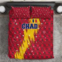 Chad Christmas Bedding Set with Red-Yellow Festive Pattern, National Coat of Arms, and Snowflake Accents - Wonder Print Shop