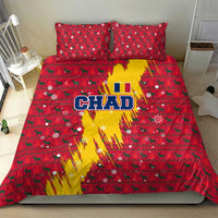 Chad Christmas Bedding Set with Red-Yellow Festive Pattern, National Coat of Arms, and Snowflake Accents - Wonder Print Shop