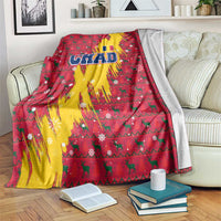 Chad Christmas Blanket with Red-Yellow Festive Pattern, National Coat of Arms, and Snowflake Accents - Wonder Print Shop