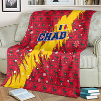Chad Christmas Blanket with Red-Yellow Festive Pattern, National Coat of Arms, and Snowflake Accents - Wonder Print Shop
