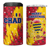 Chad Christmas 4 in 1 Can Cooler Tumbler with Red-Yellow Festive Pattern, National Coat of Arms, and Snowflake Accents - Wonder Print Shop