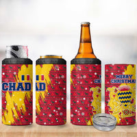 Chad Christmas 4 in 1 Can Cooler Tumbler with Red-Yellow Festive Pattern, National Coat of Arms, and Snowflake Accents - Wonder Print Shop
