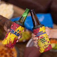 Chad Christmas 4 in 1 Can Cooler Tumbler with Red-Yellow Festive Pattern, National Coat of Arms, and Snowflake Accents - Wonder Print Shop