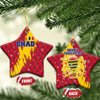 Chad Christmas Ceramic Ornament with Red-Yellow Festive Pattern, National Coat of Arms, and Snowflake Accents - Wonder Print Shop