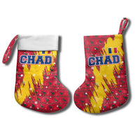 Chad Christmas Stocking with Red-Yellow Festive Pattern, National Coat of Arms, and Snowflake Accents - Wonder Print Shop