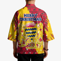 Chad Christmas Kimono with Red-Yellow Festive Pattern, National Coat of Arms, and Snowflake Accents - Wonder Print Shop