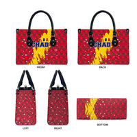Chad Christmas Leather Bag with Red-Yellow Festive Pattern, National Coat of Arms, and Snowflake Accents - Wonder Print Shop