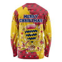 Chad Christmas Long Sleeve Shirt with Red-Yellow Festive Pattern, National Coat of Arms, and Snowflake Accents - Wonder Print Shop