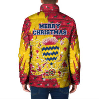 Chad Christmas Padded Jacket with Red-Yellow Festive Pattern, National Coat of Arms, and Snowflake Accents - Wonder Print Shop