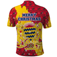 Chad Christmas Polo Shirt with Red-Yellow Festive Pattern, National Coat of Arms, and Snowflake Accents - Wonder Print Shop