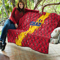 Chad Christmas Quilt with Red-Yellow Festive Pattern, National Coat of Arms, and Snowflake Accents - Wonder Print Shop