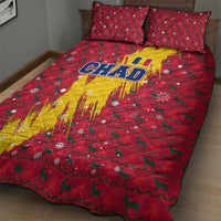 Chad Christmas Quilt Bed Set with Red-Yellow Festive Pattern, National Coat of Arms, and Snowflake Accents - Wonder Print Shop