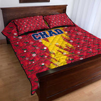 Chad Christmas Quilt Bed Set with Red-Yellow Festive Pattern, National Coat of Arms, and Snowflake Accents - Wonder Print Shop