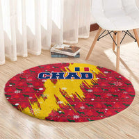 Chad Christmas Round Carpet with Red-Yellow Festive Pattern, National Coat of Arms, and Snowflake Accents - Wonder Print Shop