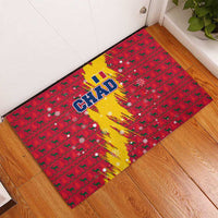 Chad Christmas Rubber Doormat with Red-Yellow Festive Pattern, National Coat of Arms, and Snowflake Accents - Wonder Print Shop