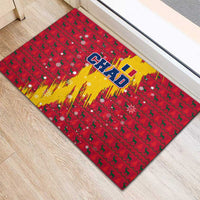 Chad Christmas Rubber Doormat with Red-Yellow Festive Pattern, National Coat of Arms, and Snowflake Accents - Wonder Print Shop