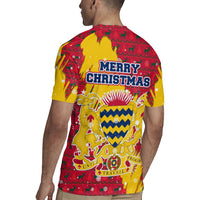 Chad Christmas Rugby Jersey with Red-Yellow Festive Pattern, National Coat of Arms, and Snowflake Accents - Wonder Print Shop