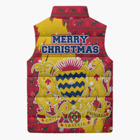 Chad Christmas Sleeveless Puffer Jacket with Red-Yellow Festive Pattern, National Coat of Arms, and Snowflake Accents - Wonder Print Shop