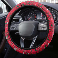 Chad Christmas Steering Wheel Cover with Red-Yellow Festive Pattern, National Coat of Arms, and Snowflake Accents - Wonder Print Shop