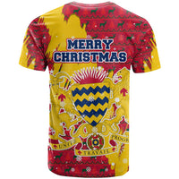 Chad Christmas T Shirt with Red-Yellow Festive Pattern, National Coat of Arms, and Snowflake Accents - Wonder Print Shop
