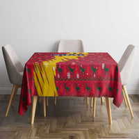 Chad Christmas Tablecloth with Red-Yellow Festive Pattern, National Coat of Arms, and Snowflake Accents - Wonder Print Shop