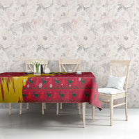 Chad Christmas Tablecloth with Red-Yellow Festive Pattern, National Coat of Arms, and Snowflake Accents - Wonder Print Shop