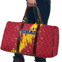 Chad Christmas Travel Bag with Red-Yellow Festive Pattern, National Coat of Arms, and Snowflake Accents - Wonder Print Shop