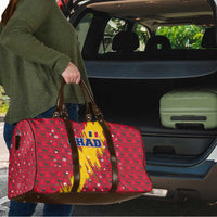 Chad Christmas Travel Bag with Red-Yellow Festive Pattern, National Coat of Arms, and Snowflake Accents - Wonder Print Shop