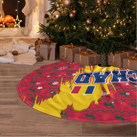 Chad Christmas Tree Skirt with Red-Yellow Festive Pattern, National Coat of Arms, and Snowflake Accents - Wonder Print Shop