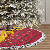 Chad Christmas Tree Skirt with Red-Yellow Festive Pattern, National Coat of Arms, and Snowflake Accents - Wonder Print Shop